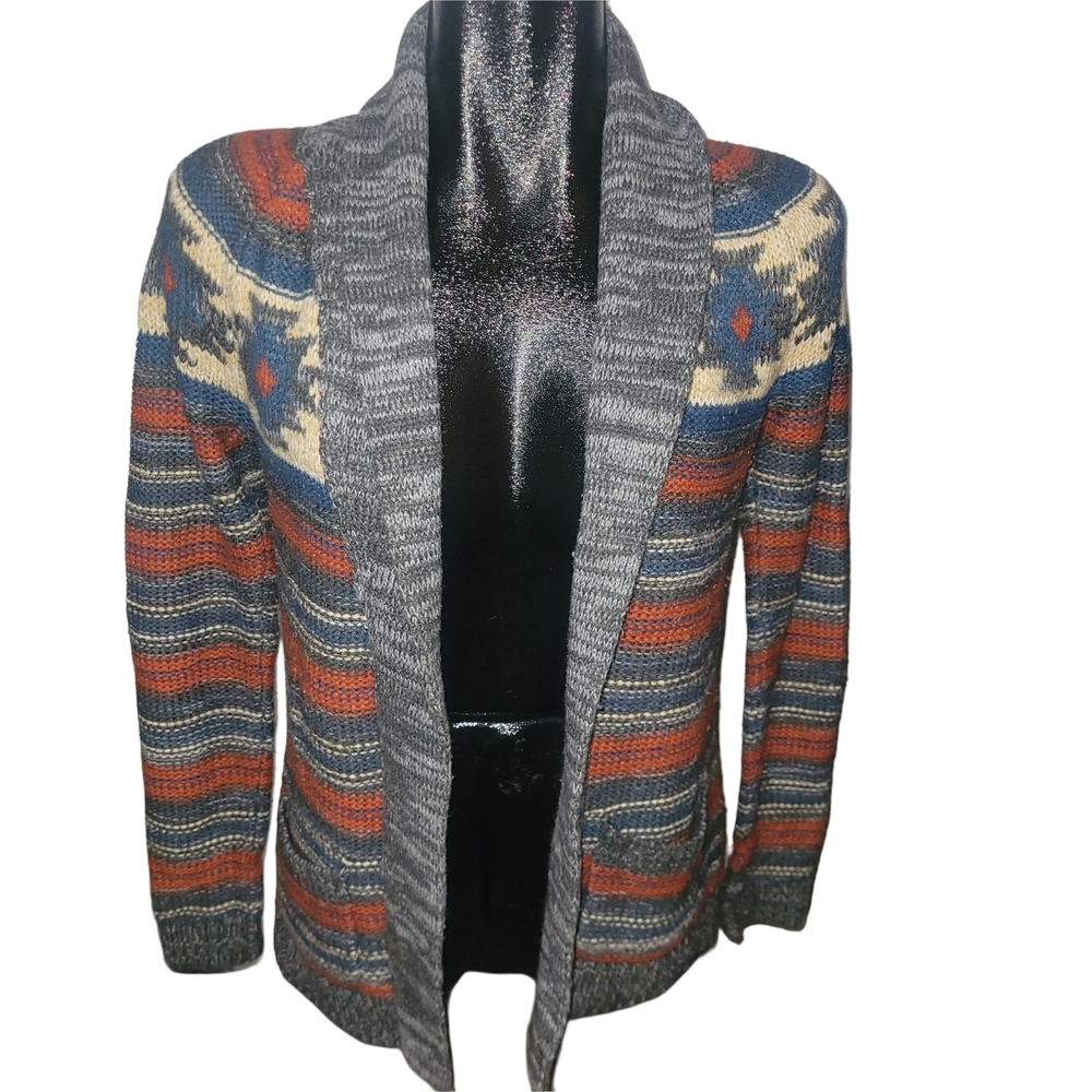 Roxy Multicolored Aztec Southwestern Knit Open Front Cardigan Size S